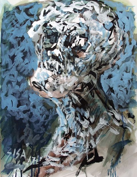 ZERFALL, Leimfarbe auf Papier, 64 x 50 cm